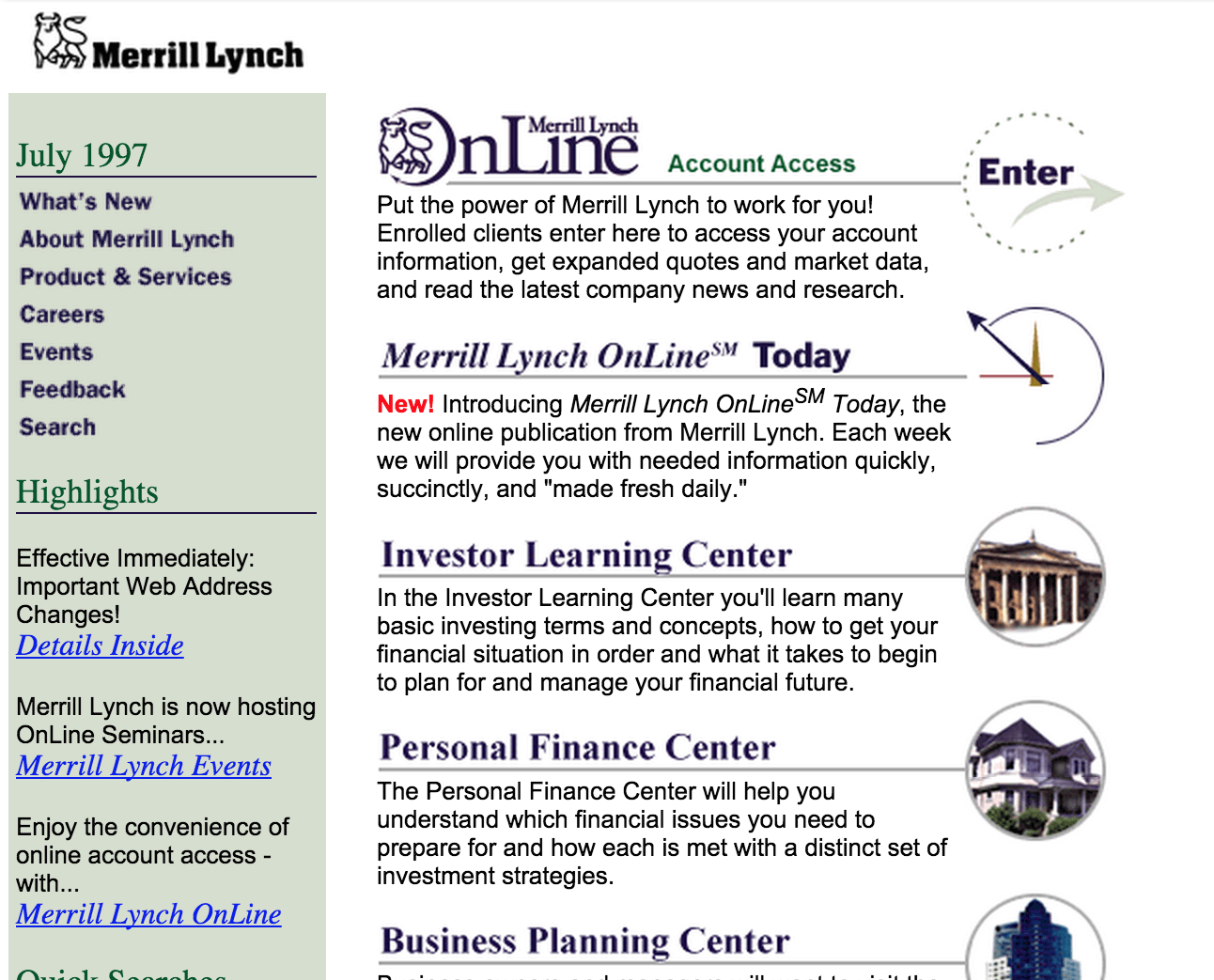 Homepage of Merrill Lynch - 1997