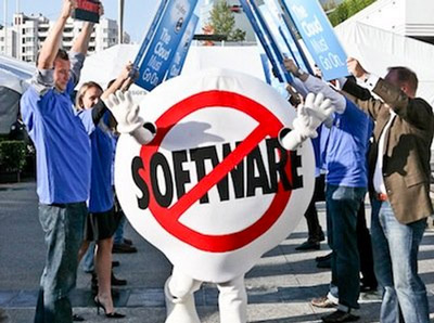 Salesforce mock protest at a Seibold customer event.
