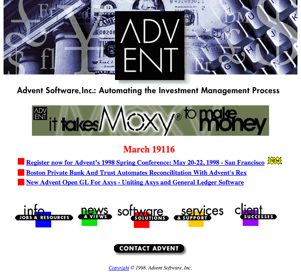 Homepage of Advent - 1998