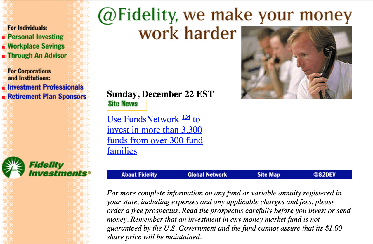 Homepage of Fidelity - 1996