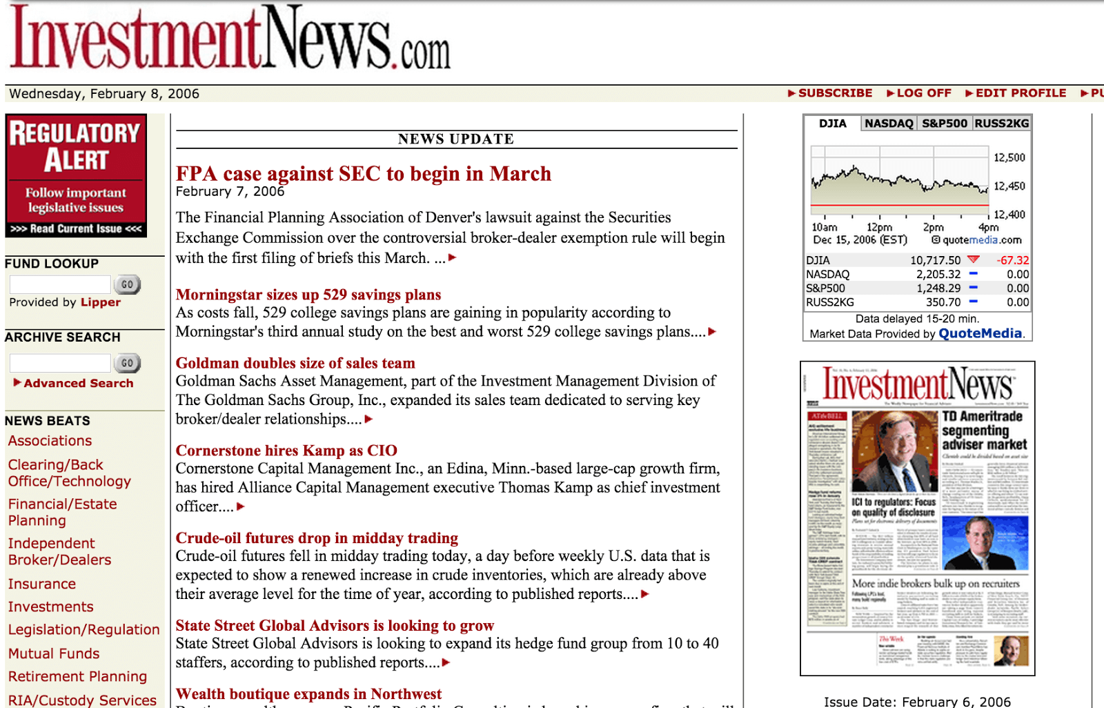 Homepage of InvestmentNews - 2006
