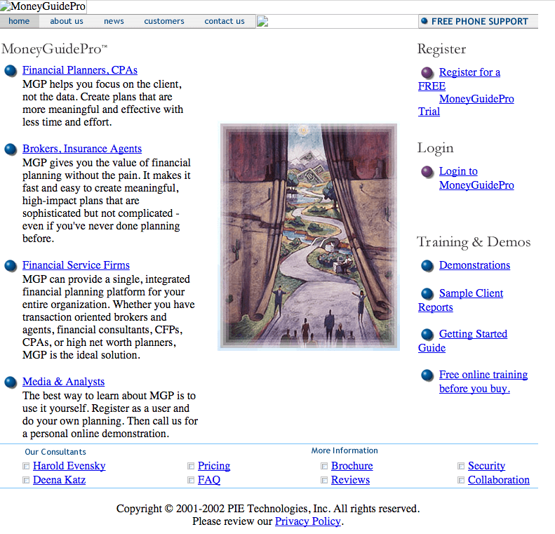 Homepage of MoneyGuidePro - 2001