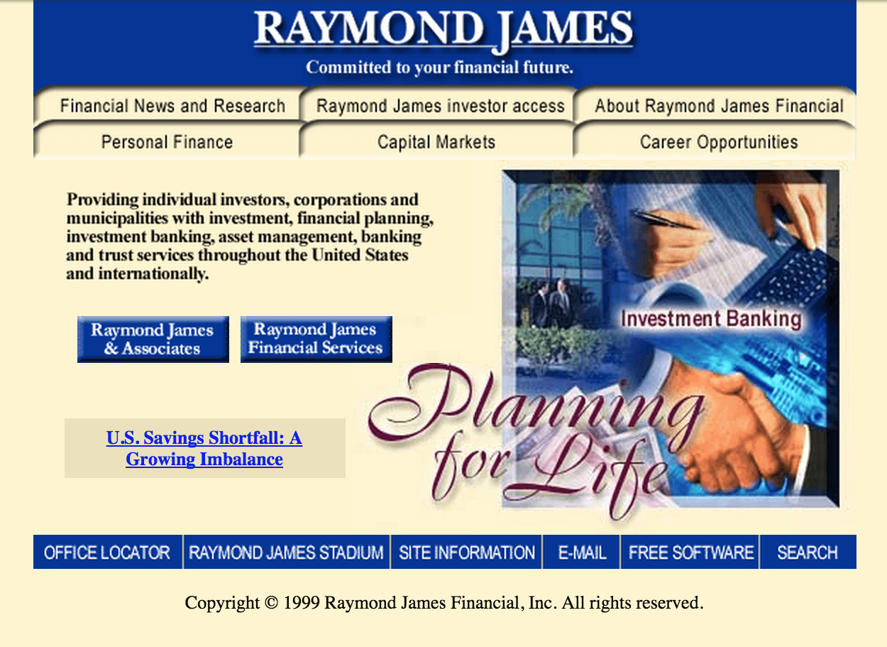 Homepage of Raymond James - 1999