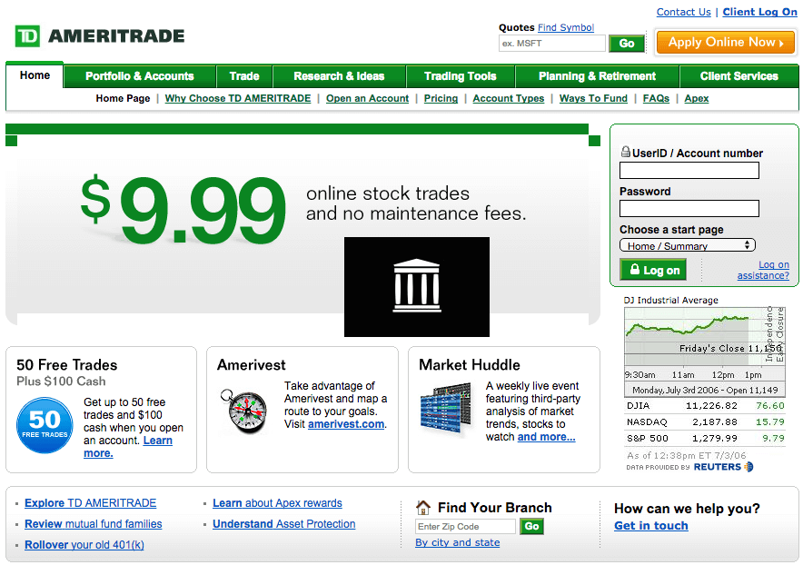 Homepage of TD Ameritrade - 2006