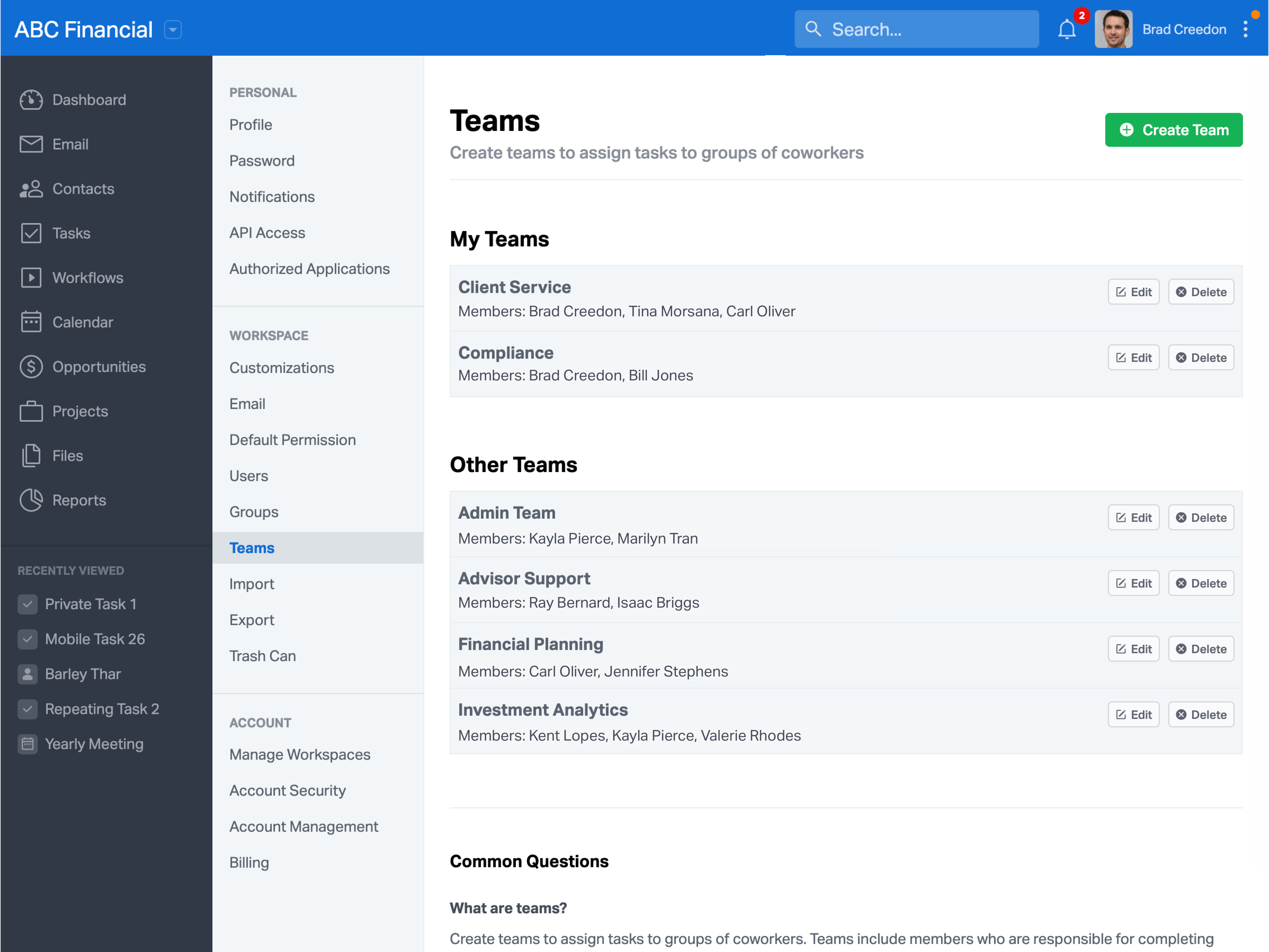 Teams settings