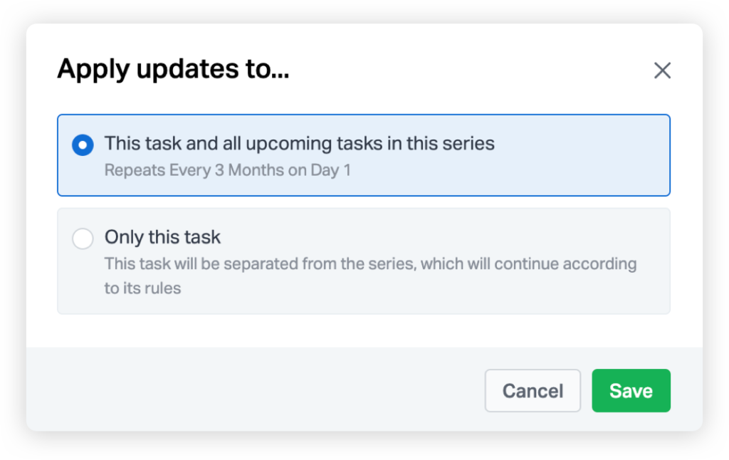 Apply updates to repeating tasks.