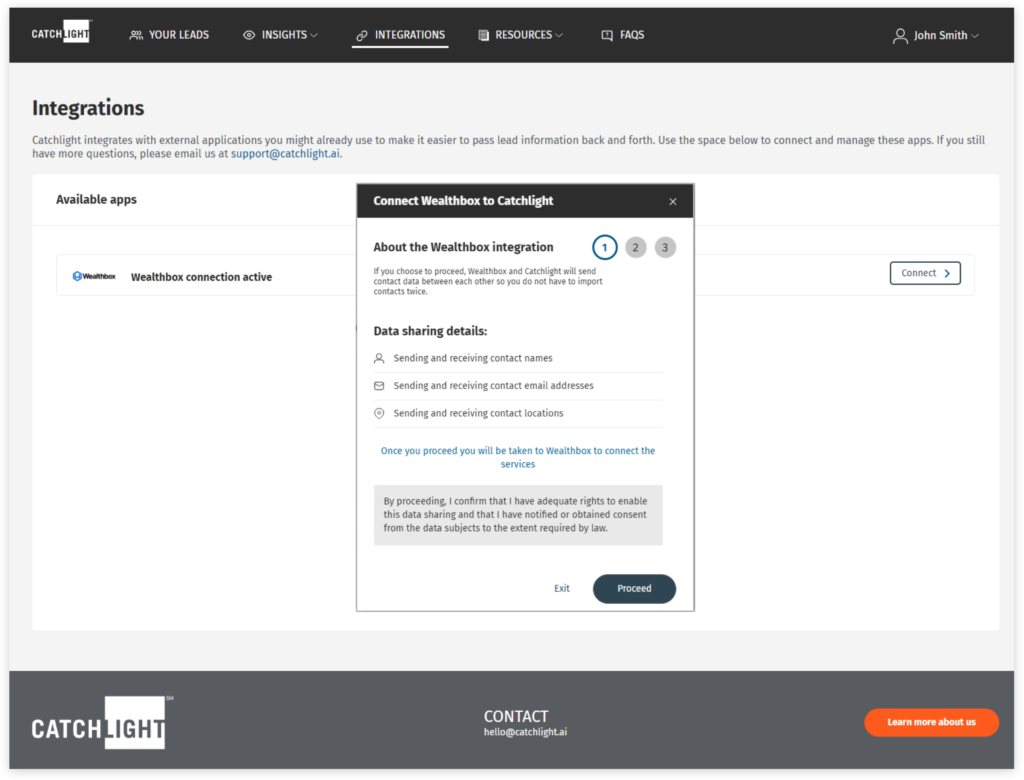 Inside Catchlight, advisors will choose what type of Wealthbox contacts they want to import into Catchlight.