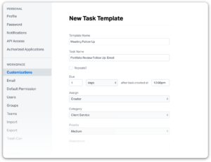 New Task Template in Wealthbox