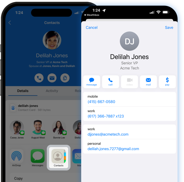Share a contact to iOS contacts