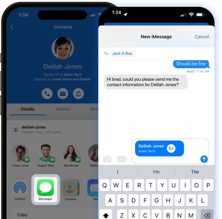 Share a contact to iOS messages