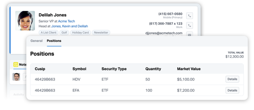 Contact record in Wealthbox with Altruist position information