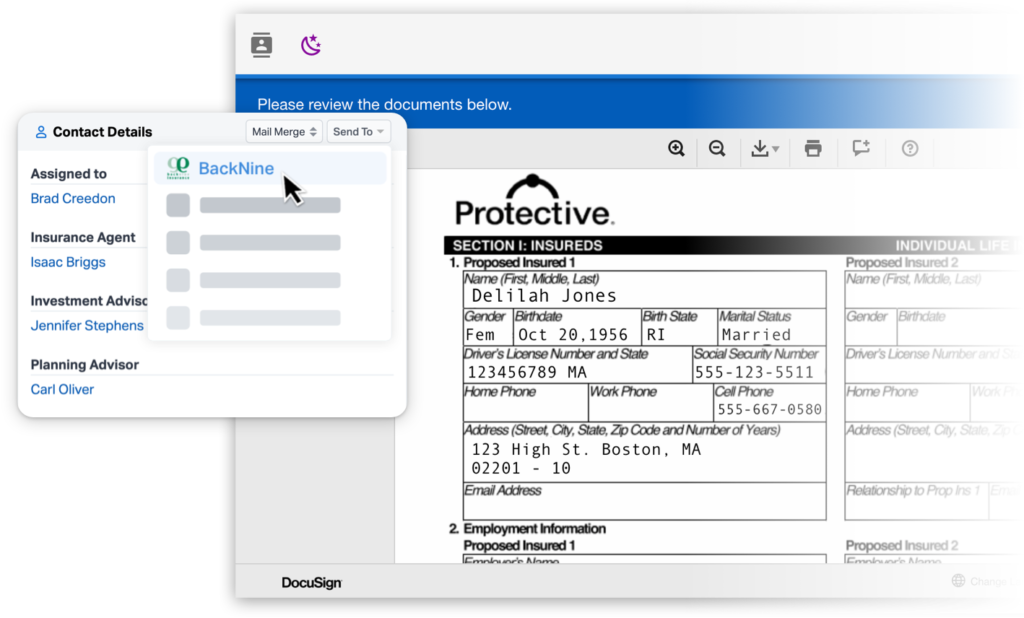 Sending contact details from Wealthbox to BackNine and Docusign