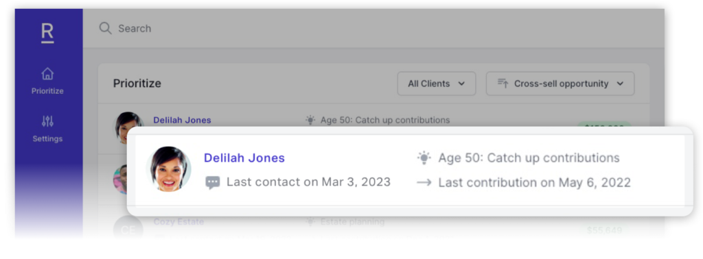 Contact information is then updated on the Wealtbox Contact record and on the Prioritize dashboard in Responsive.