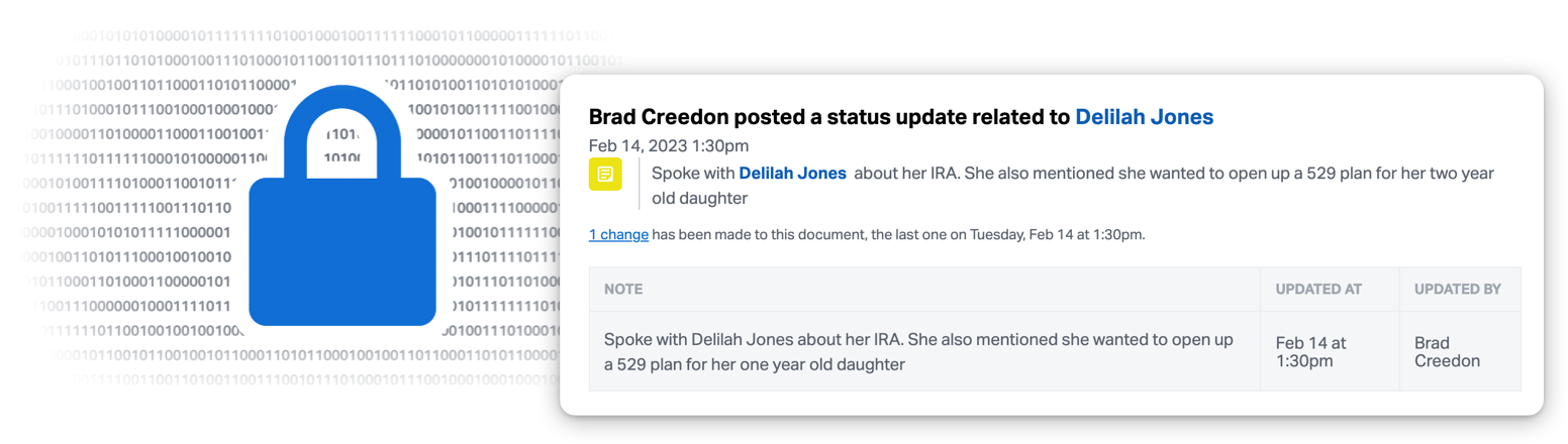 Secure data and note tracking in Wealthbox.