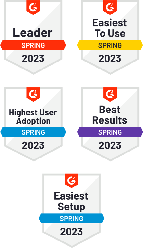 Wealthbox wins five G2 awards in spring 2023: Leader, Easiest to Use, Highest User Adoption, Best Results, and Easiest Setup.