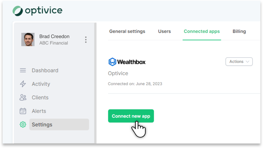 Connecting Optivice to Wealthbox CRM.