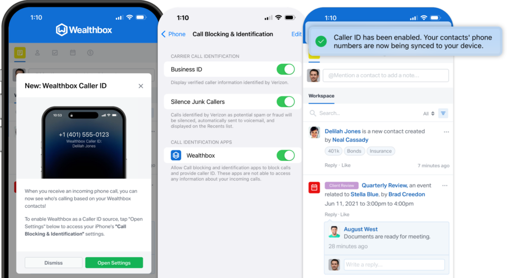 Enabling Wealthbox caller ID for iOS.