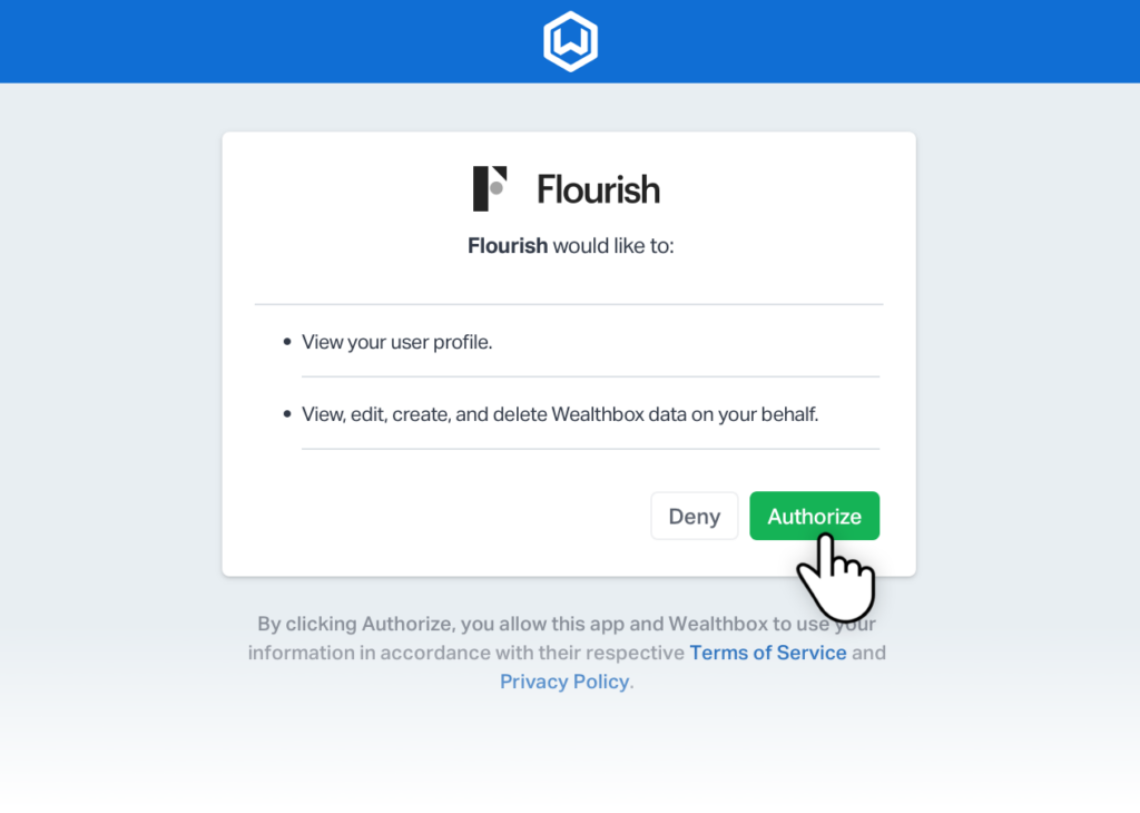 Authorizing the Flourish integration inside of Wealthbox.