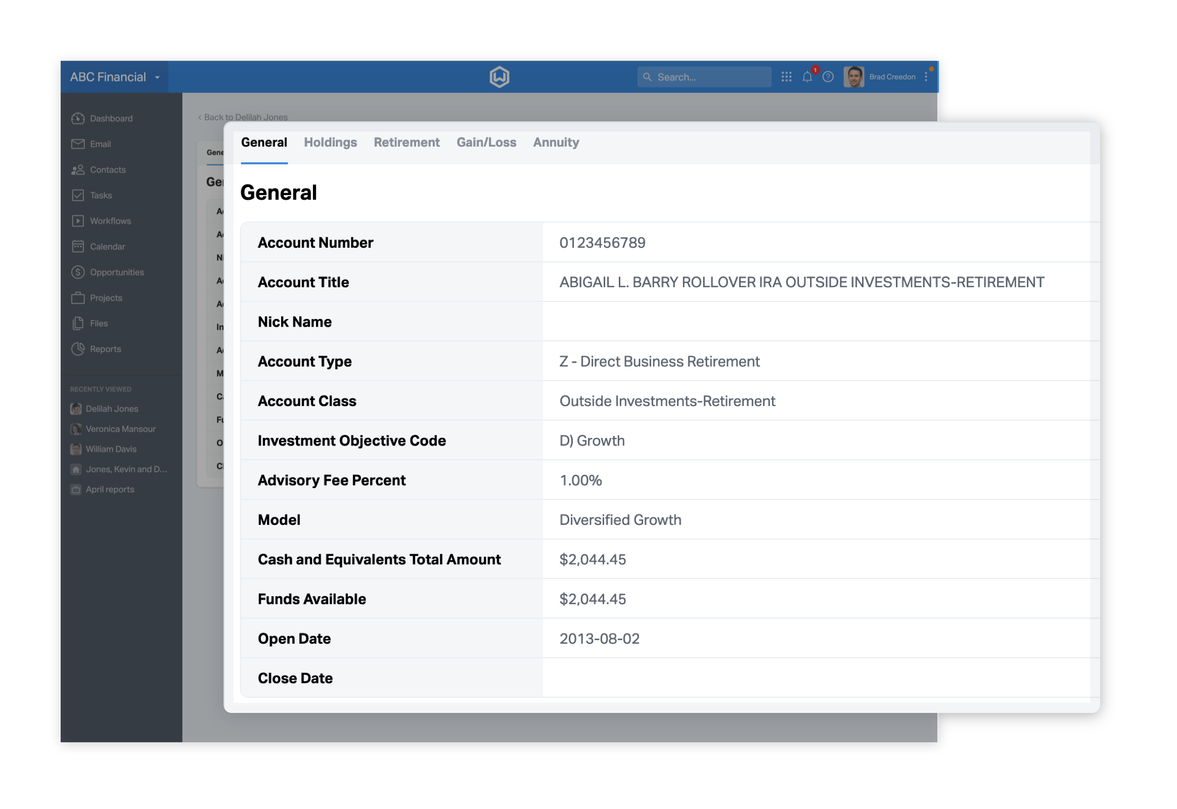 You can also click into any of the accounts to get more granular data, including holdings, gain/loss information, and much more.