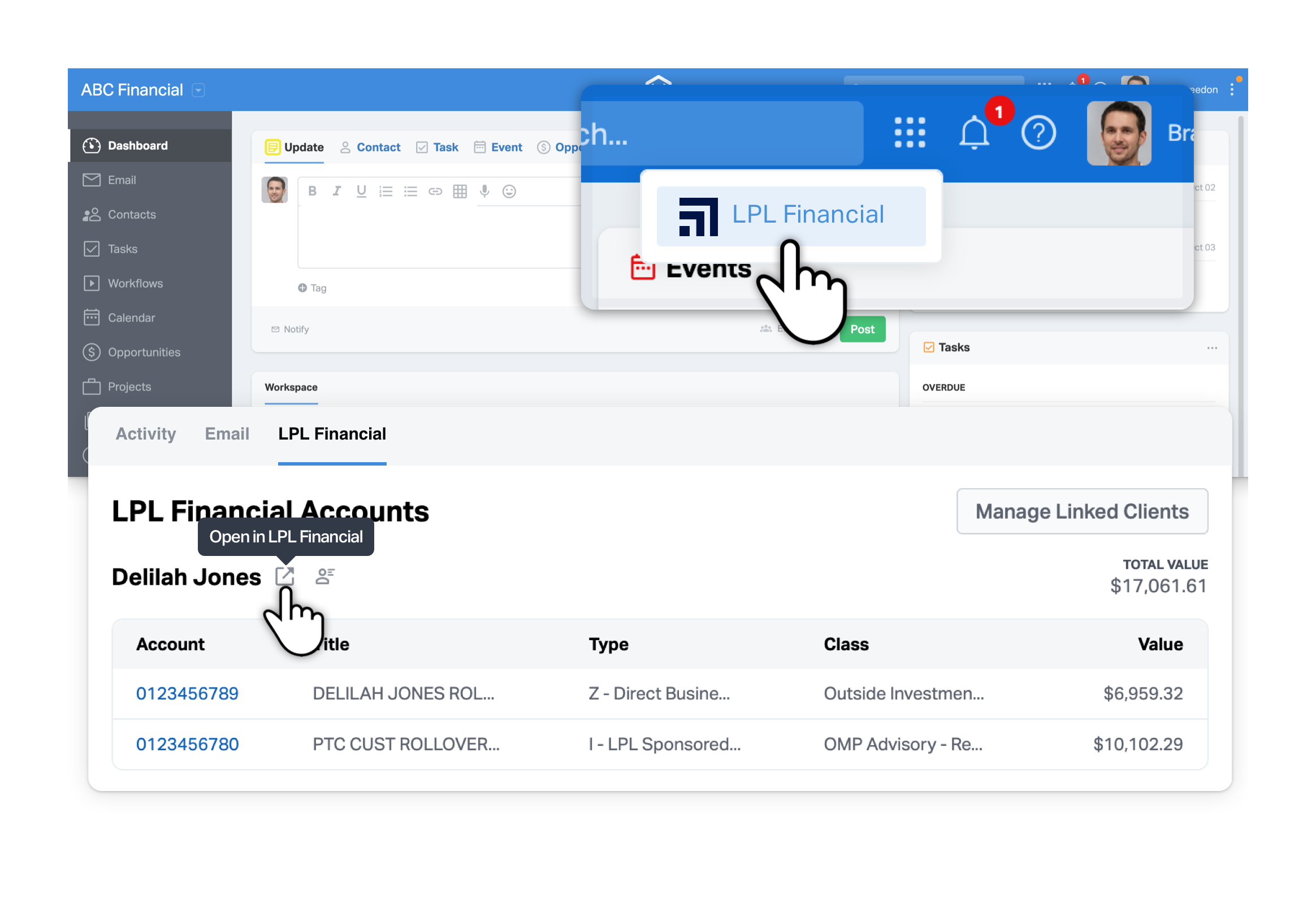 Single sign-on allows advisors to log into ClientWorks with one click from within Wealthbox.