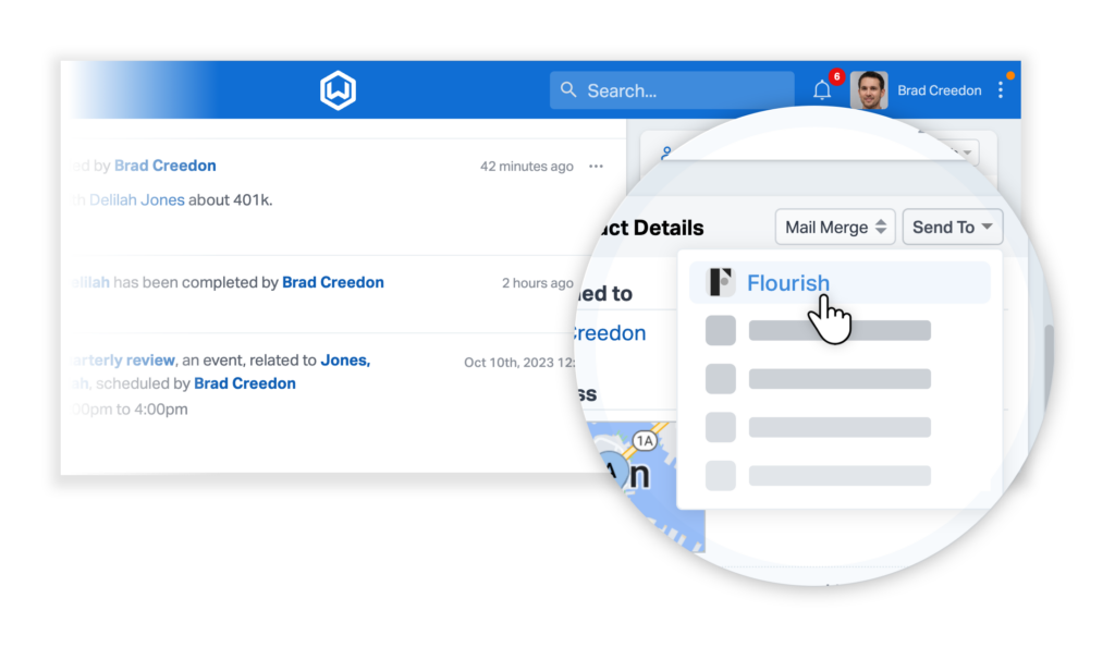 Send Contact Details from Wealthbox directly to Flourish to kick-off the application process.