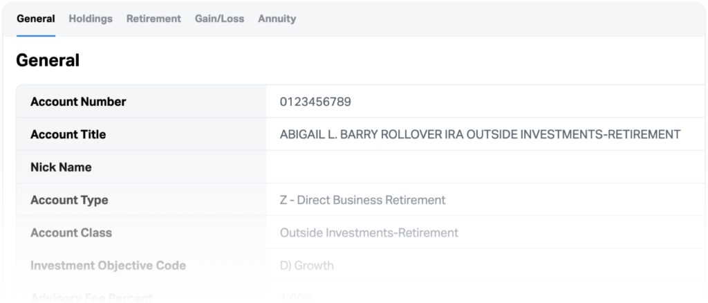 Viewing LPL Financial account data inside of a Contact Record in Wealthbox.