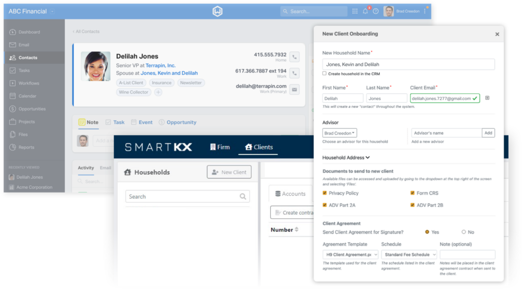 Smart Kx can automatically pull in data from Wealthbox contact records to pre-fill agreement forms.