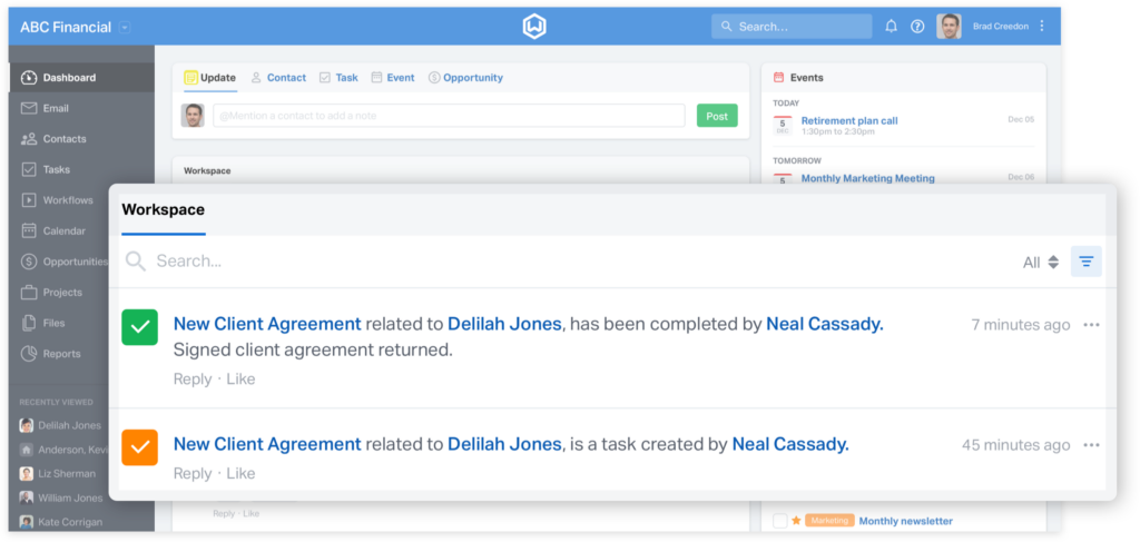 When you send a client agreement through Smart Kx, a task in Wealthbox will be automatically created tied to that agreement.