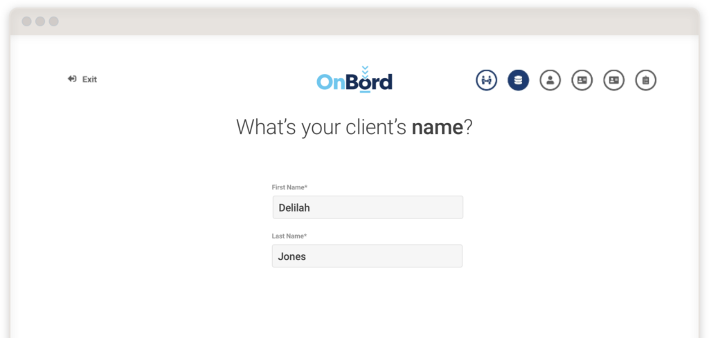 Inputting client's name into OnBord.