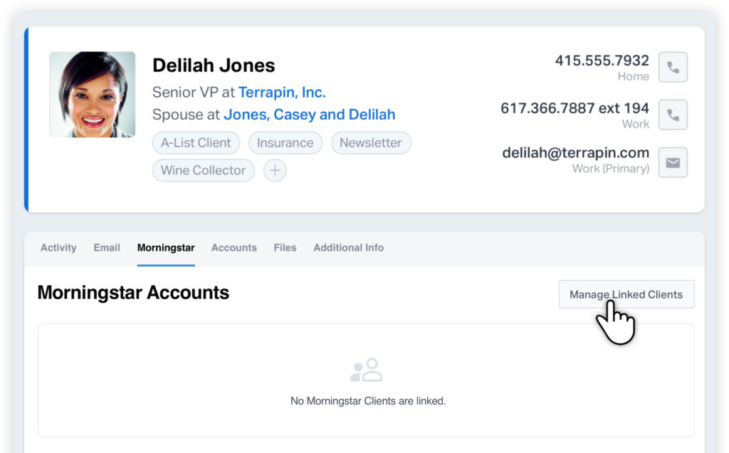 Manage linked Morningstar clients in Wealthbox.