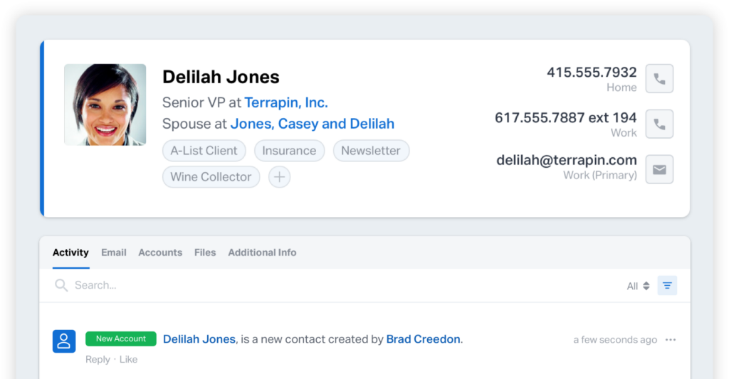 A new contact created in Wealthbox by OnBord.