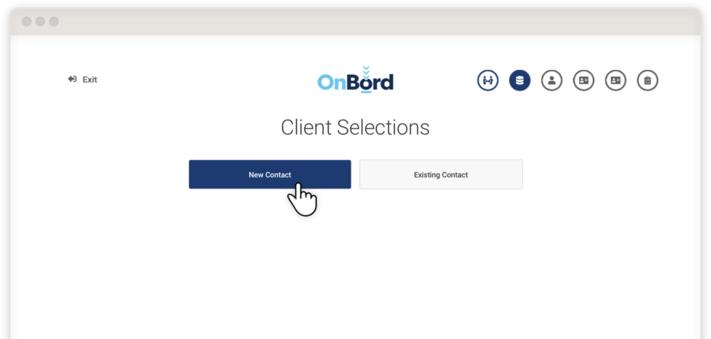 Selecting to create a new client contact in OnBord.