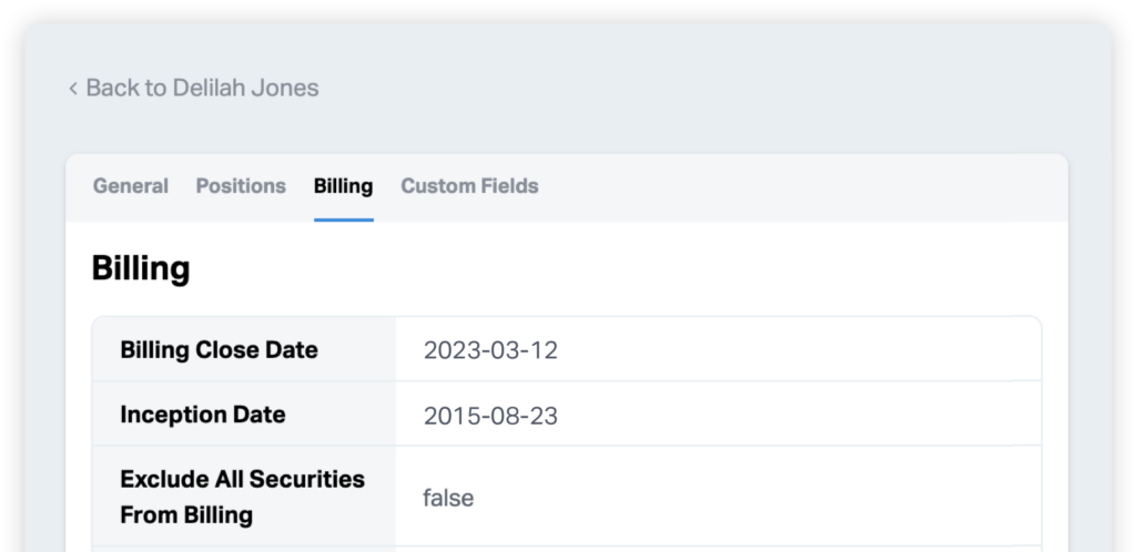 Tamarac billing information in Wealthbox.