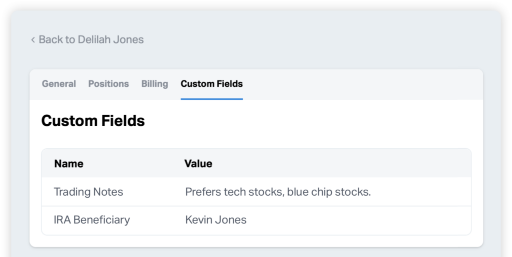 Tamarac custom fields inside of Wealthbox contact record.