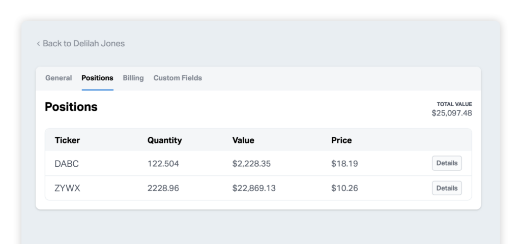 Client positions from Envestnet | Tamarac inside of Wealthbox.